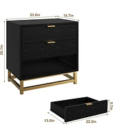 gaomon Dressers for Bedroom 3 Drawer, Chest of Drawers with Metal Base, Modern Dresser Chest Cabinet Organizer,Black