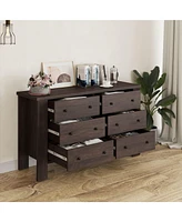 gaomon Dark Brown Dresser for Bedroom, 6 Drawer Dresser with Metal Handle, Dresser Organizer