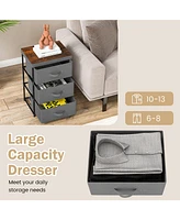 Gymax 2PCS 3 Drawers Dresser Fabric Storage Tower Organizer Unit Tall Nightstand Side Table