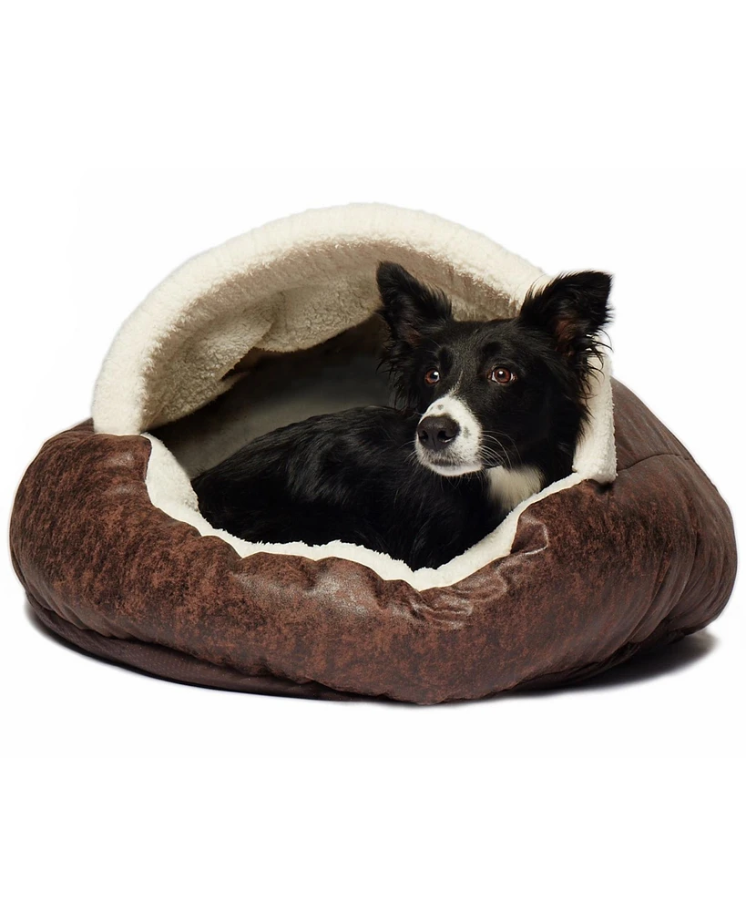 Details Pet Cave Bed for Small Dogs Cats Deep Dish Calming Hooded Dog Dome Pets