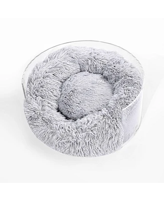 The Licker Store Bette Small/Medium Modern Lucite Calming Fluffy Donut Pet Bed with Washable Cover