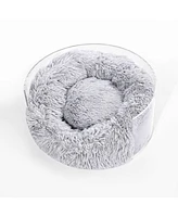 The Licker Store Bette Small/Medium Modern Lucite Calming Fluffy Donut Pet Bed with Washable Cover