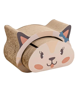 The Licker Store Opal Modern Cardboard Happy Cat Head 2-in-1 Cave Scratcher with Built-In Bell Toys and Catnip