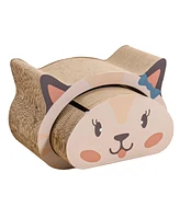 The Licker Store Opal Modern Cardboard Happy Cat Head 2-in-1 Cave Scratcher with Built-In Bell Toys and Catnip