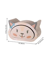 The Licker Store Opal Modern Cardboard Happy Cat Head 2-in-1 Cave Scratcher with Built-In Bell Toys and Catnip
