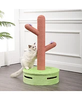 The Licker Store Rosa 36" Modern Jute Cactus Cat Scratching Post with Flower Toys and Built-In Bell Toys