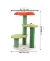 The Licker Store Poppy 29" 3-Tier Modern Jute Flower Cat Tree with Dangling Toy