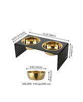 The Licker Store Keaton 7.5" Medium/Large Modern Lucite Rectangular Elevated Pet Feeder with 54oz 2-Stainless Steel Bowls