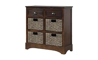 Slickblue Stylish Storage Cabinet with Drawers & Rattan Baskets Ideal for Dining Room Organization