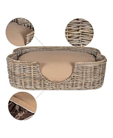 The Licker Store Scallop Tropical Handwoven Rattan Dog Bed with Machine Washable Cushion