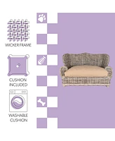 The Licker Store Classic 27.5" x 18" Mediterranean Handwoven Rattan Dog Daybed with Machine-Washable Cushion