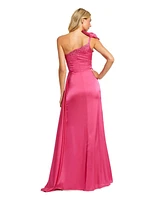 Mac Duggal Women's Satin One Shoulder Gown w/ Embellished Bow