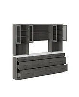 Famapy Grey Kitchen Cabinet with Glass Doors with 12 Drawers, Pantry Storage Cabinet with Shelves