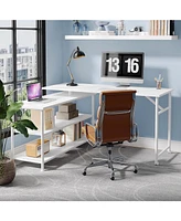 Tribesigns Modern L-Shaped Desk with Storage Shelves, 360°Rotating Desk Corner Computer Desk Study Writing Table Workstation with Open Shelves