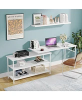 Tribesigns Modern L-Shaped Desk with Storage Shelves, 360°Rotating Desk Corner Computer Desk Study Writing Table Workstation with Open Shelves