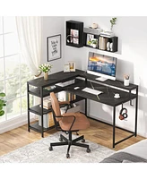 Tribesigns 53 Inch Reversible L Shaped Desk with Storage Shelf,Shelves and Monitor Stand, Gaming Desk for Home Office