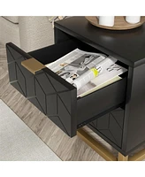 gaomon Black Nightstand, Modern 2 Drawer Dresser for Bedroom