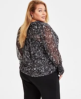 I.n.c. International Concepts Plus Femme Printed Blouse, Exclusively at Macy's