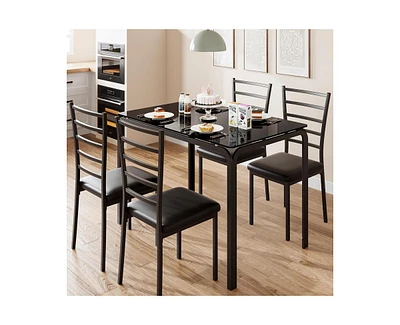 gaomon Glass Dining Table Set for 4,Kitchen Table and Upholstered Chairs for 4,Space Saving Modern Wood Rectangle Dinette Dinner Table Set for Dining