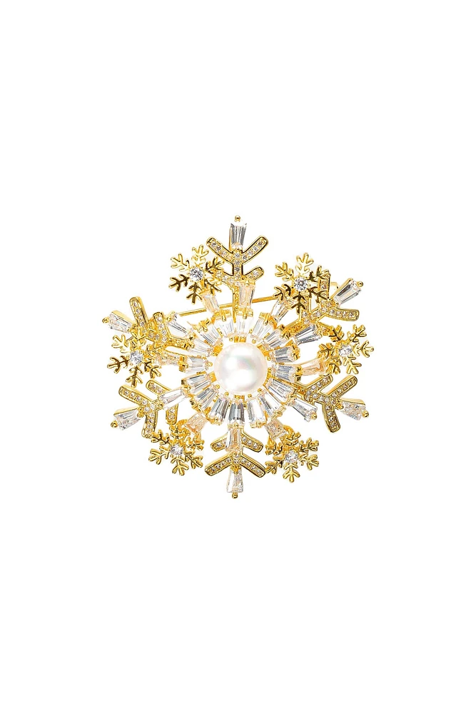 Classicharms Pave Cubic Zirconia and Freshwater Pearl Snowflake Multi Way Brooch Pendant