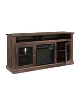 Slickblue Contemporary Tv Media Stand with 18" Fireplace Insert - Modern Console for TVs Up to 65", Brown