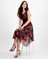 Robbe Bee Petite Floral Cowlneck Asymmetric-Hem Midi Dress