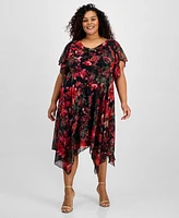 Robbie Bee Plus Floral-Print Cowlneck Asymmetric Dress