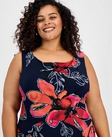 Robbie Bee Plus Floral-Print Cowlneck Midi Dress