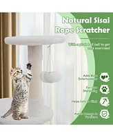 Sugift Cat Tree with Litter Box Enclosure with Cat Condo-White