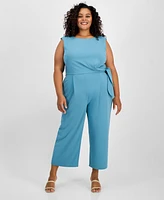 Tahari Plus Cropped Side-Tie Sleeveless Jumpsuit