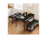gaomon Dining Table with Benches, Kitchen Table Set for 4, Dining Room Table Set with Upholstered Bench and Square Stools
