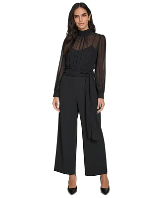 Calvin Klein Women's Mock-Neck Chiffon-Top Straight-Leg Jumpsuit