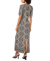 Vince Camuto Women's Printed Elbow Sleeve Maxi Dress