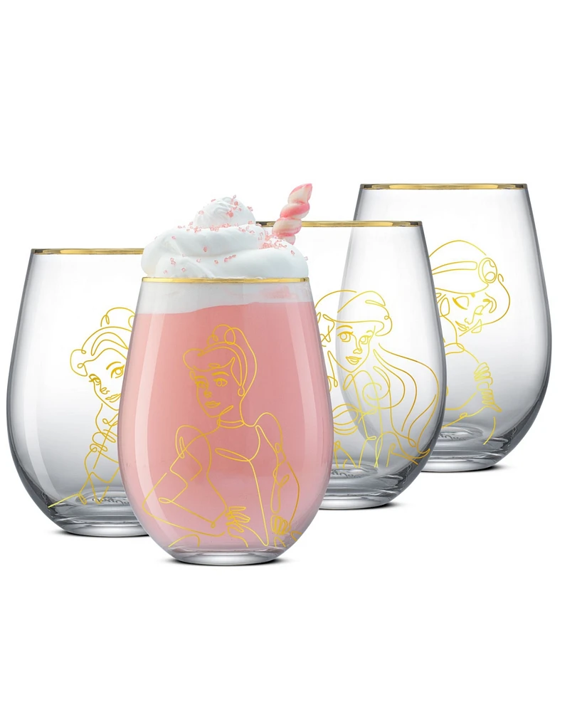 JoyJolt Disney Princess Sketch Stemless Wine Glasses, Set of 4