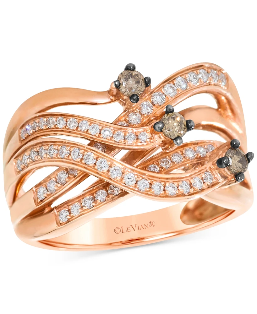 Le Vian Chocolatier Chocolate Diamond & Vanilla Diamond Multirow Crossover Ring (3/8 ct. t.w.) in 14k Rose Gold