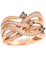 Le Vian Chocolatier Chocolate Diamond & Vanilla Diamond Multirow Crossover Ring (3/8 ct. t.w.) in 14k Rose Gold