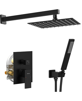 Slickblue Male Npt Matte Black Shower System - Rain Shower Head and Handheld Faucet Set for Bathroom
