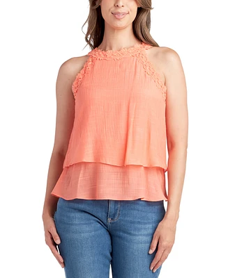 Bcx Juniors' Crochet-Trim Layered-Hem Top