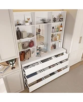 Famapy White 3-in-1 Tall Storage Cabinet with 9 Drawers & 10 Open Shelves