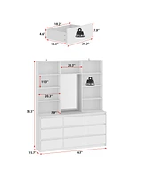 Famapy White 3-in-1 Tall Storage Cabinet with 9 Drawers & 10 Open Shelves