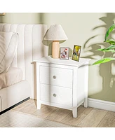 Gymax Modern Nightstand with Storage 2 Drawers & Support Legs for Bedroom White