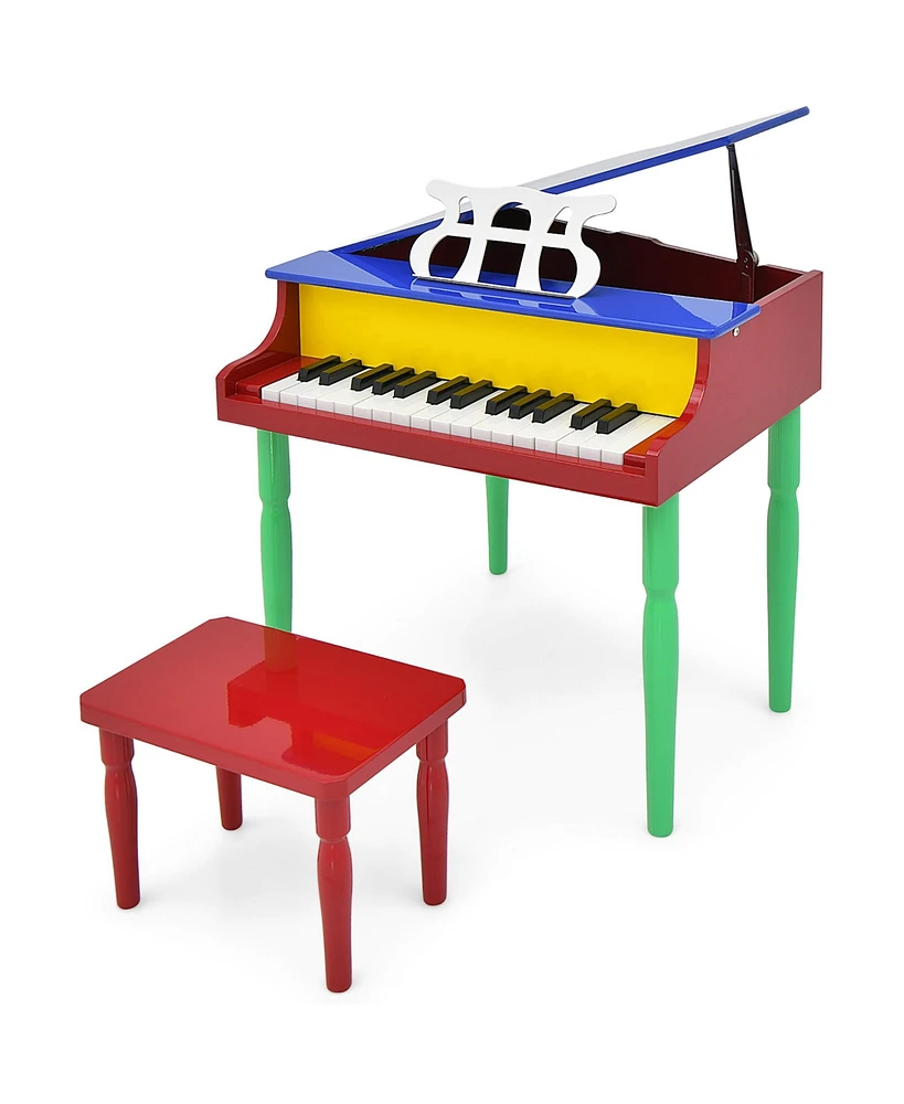 Gymax 30-Key Classic Baby Grand Piano Toddler Toy Wood w/ Bench & Music Rack Colorful