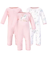 Hudson Baby Baby Girls Hudson Cotton Coveralls 3pk, Glitter Unicorn