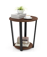 Gymax Industrial End Table Sofa Side Table Nightstand w/ Storage Shelf & Metal Frame