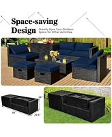 Sugift 8 Pieces Patio Rattan Storage Table Furniture Set