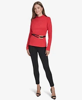 Halston Women's Belted Mock-Neck Top