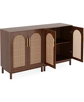 Tribesigns Set of 2 Accent Cabinet,59 Inch Rattan Sideboard Buffet Cabinet for Dining Room, Living Room, Kitchen