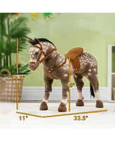 Qaba Ride on Horse with Neighing Sound, Saddle, Stirrups for Ages 3-8