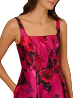 Adrianna Papell Women's Rose Jacquard Square-Neck Dress