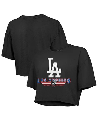 Fanatics Women's Black Los Angeles Dodgers 2024 National League Champions Cropped Boxy T-shirt